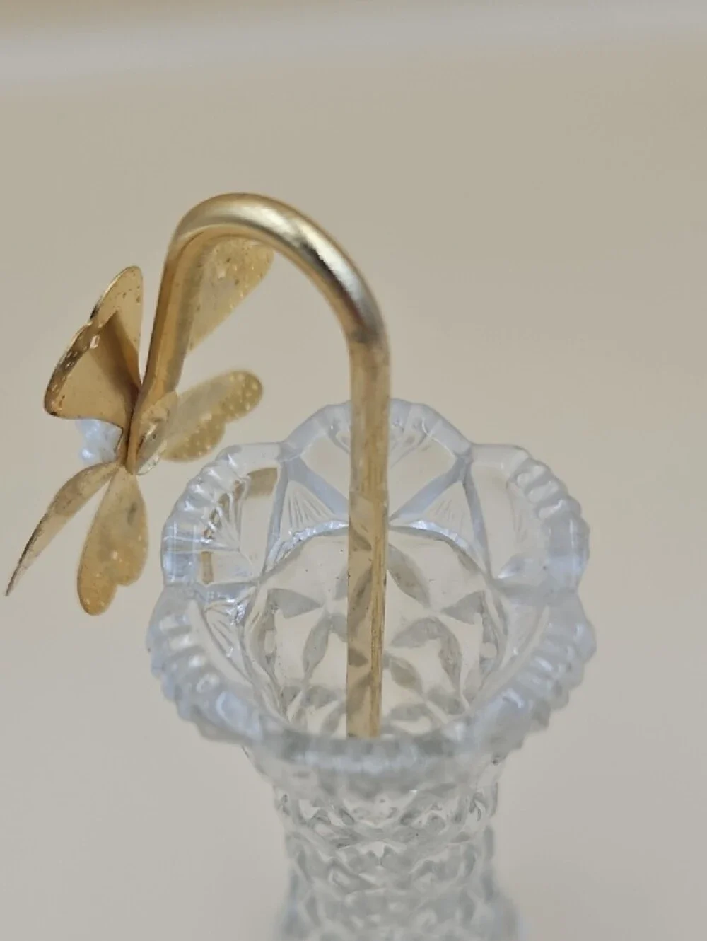 Glass Crystal Bud Vase with Golden Floral Accent